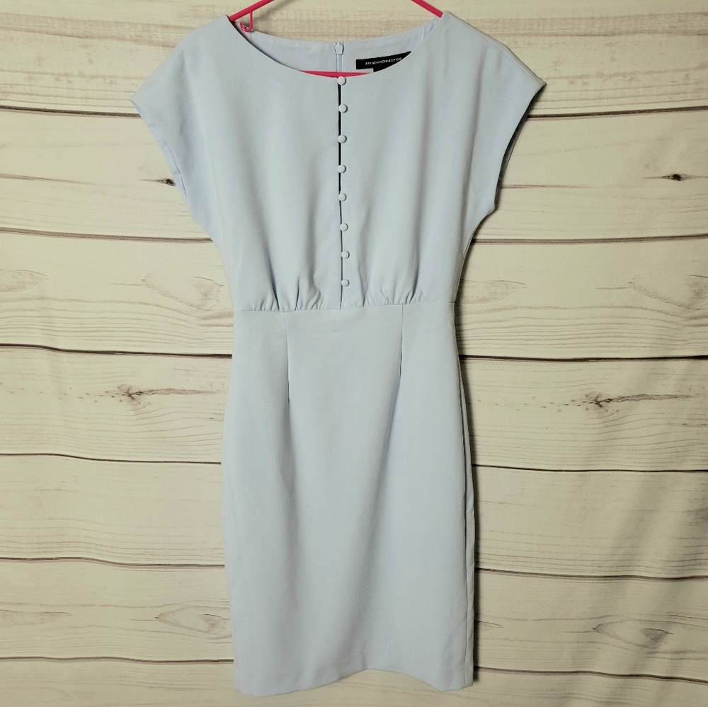 French Connection blue bodycon button dress 0
